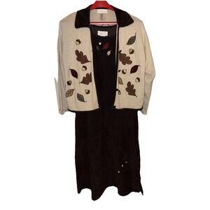 Vintage‎ Women's Mandal Bay Corduroy Dress & Cardigan Appliqué Autumn Size Large